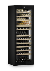 Product image, Perspective: oblique closed decorated, Multi-temperature wine cabinet, Casing colour: black, Door colour: GlassBlack