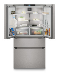 Image de produit, Perspective: Droit ouvert décoré, Réfrigérateur-congélateur FrenchDoor avec 2 tiroirs de congélation, IceMaker et InfinitySpring, Couleur de porte: acier inox