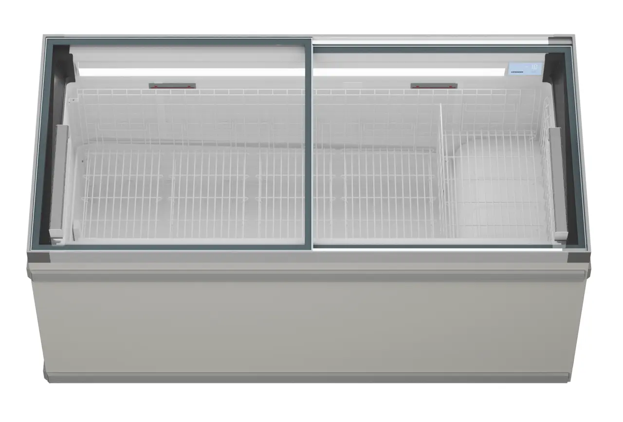 Изображение на продукта, Перспектива: Отпред, затворен, Фризерна ракла за супермаркет, Цвят на корпуса: сив