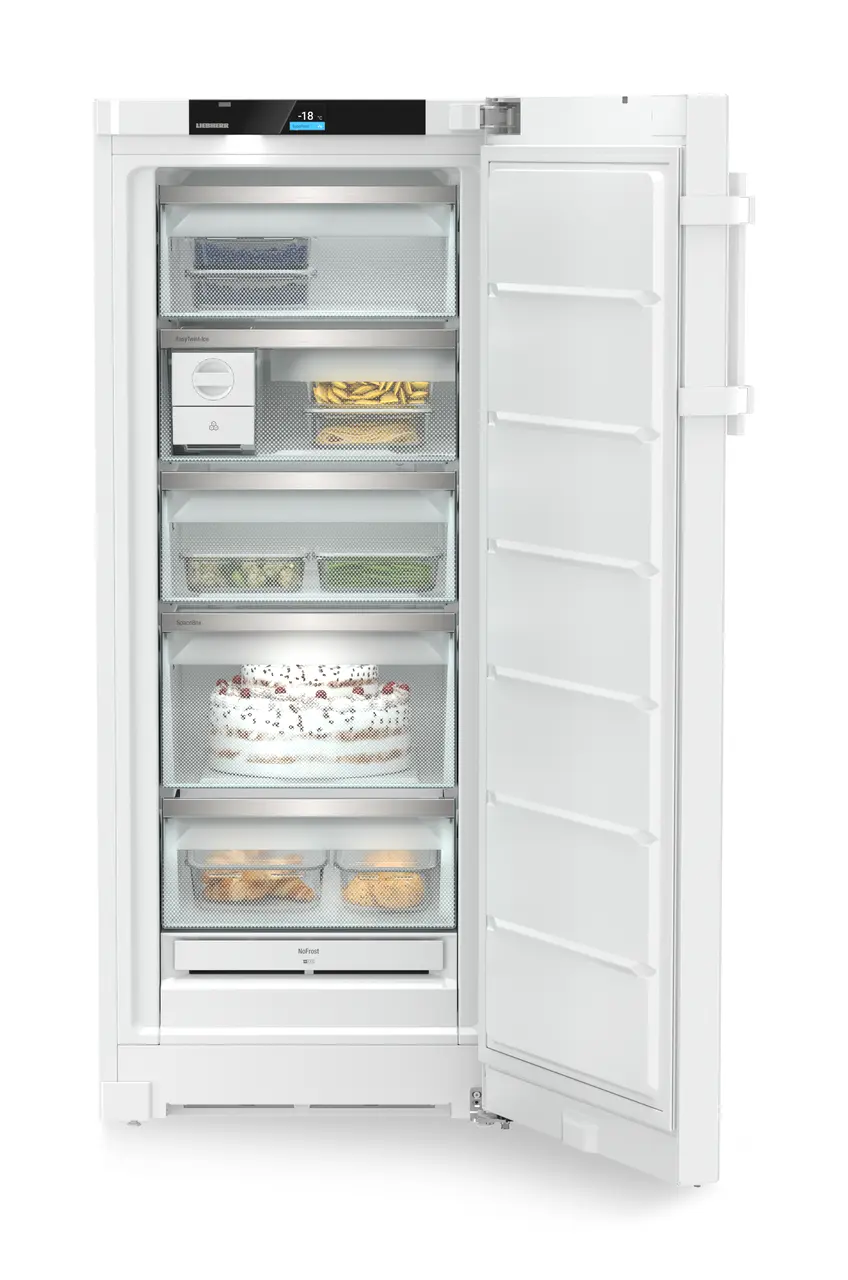 Product image, Perspective: straight open decorated, Freestanding freezer with NoFrost and EasyTwist-Ice, Casing colour: white, Door colour: white