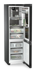 Product image, Perspective: oblique open decorated, Fridge-freezer with BioFresh Professional and NoFrost, Casing colour: BlackSteel, Door colour: BlackSteel