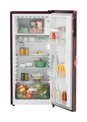 Product image, Perspective: straight open decorated, Single-door refrigerator 191 l in 3 star with VegFresh box, Casing colour: red, Door colour: Red Divine