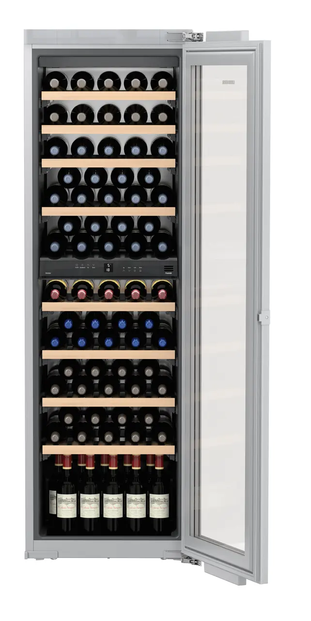 Product image, Perspective: special form, Built-in multi-temperature wine cabinet, Casing colour: silver, Door colour: silver