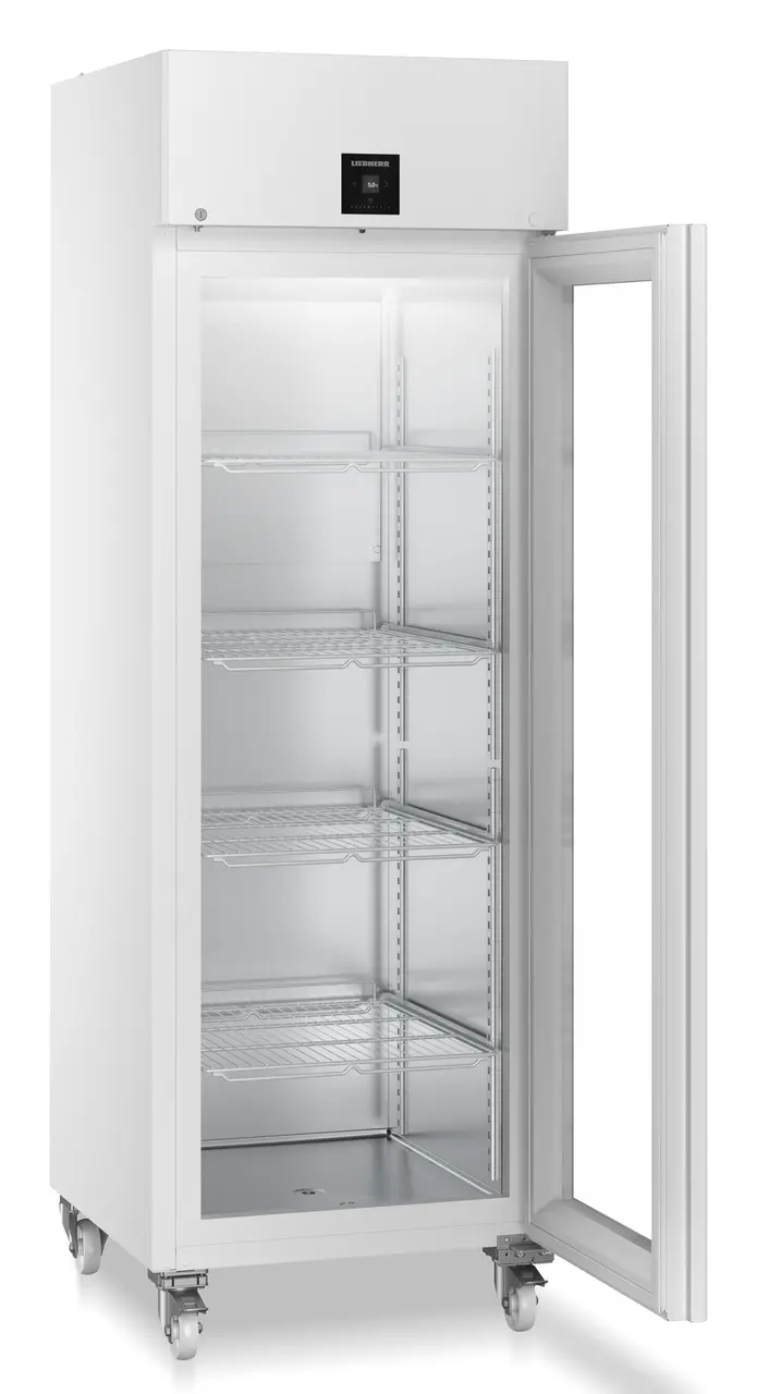 Product image, Perspective: oblique open empty, Laboratory refrigerator with convection cooling, Casing colour: white, Door colour: white