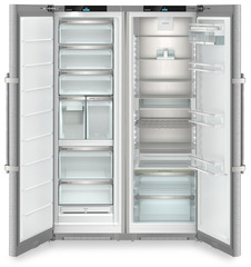 Изображение на продукта, Перспектива: Отпред, отворен, празен, Комбинация Side-by-Side, Цвят на корпуса: фино сребро, Цвят на вратата: благородна стомана