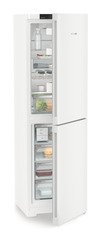 Product image, Perspective: oblique half-open decorated, Combined fridge-freezers with EasyFresh and NoFrost, Casing colour: white, Door colour: white