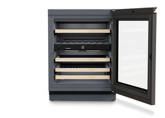 Изображение продукции, Перспектива: Прямо, с открытой дверцей, без продуктов, Винный холодильник подходит для установки под столешницей для темперирования вина., Цвет корпуса: Антрацит