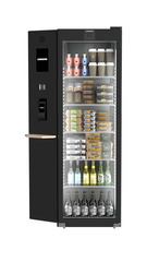 Produkt-Bild, Perspektive: gerade geschlossen dekoriert, Kühlgerät mit Umluftkühlung, Gehäusefarbe: Schwarz, Türfarbe: Schwarz