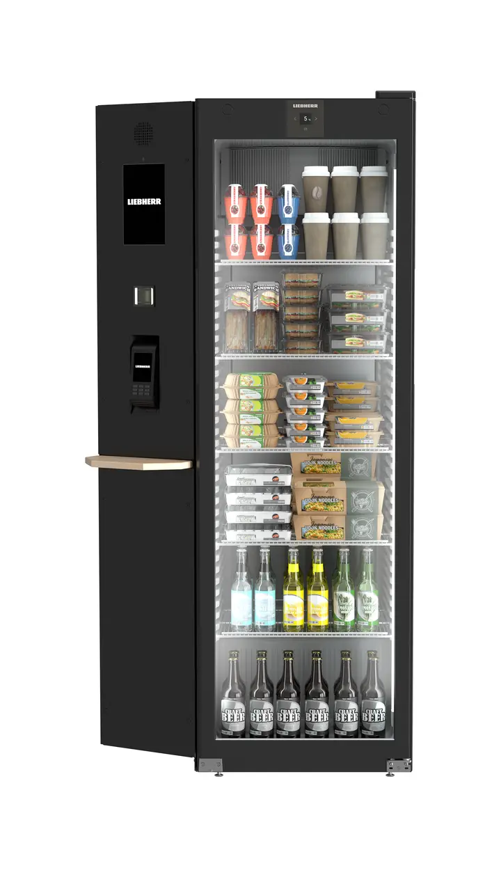 Produkt-Bild, Perspektive: gerade geschlossen dekoriert, Kühlgerät mit Umluftkühlung, Gehäusefarbe: Schwarz, Türfarbe: Schwarz