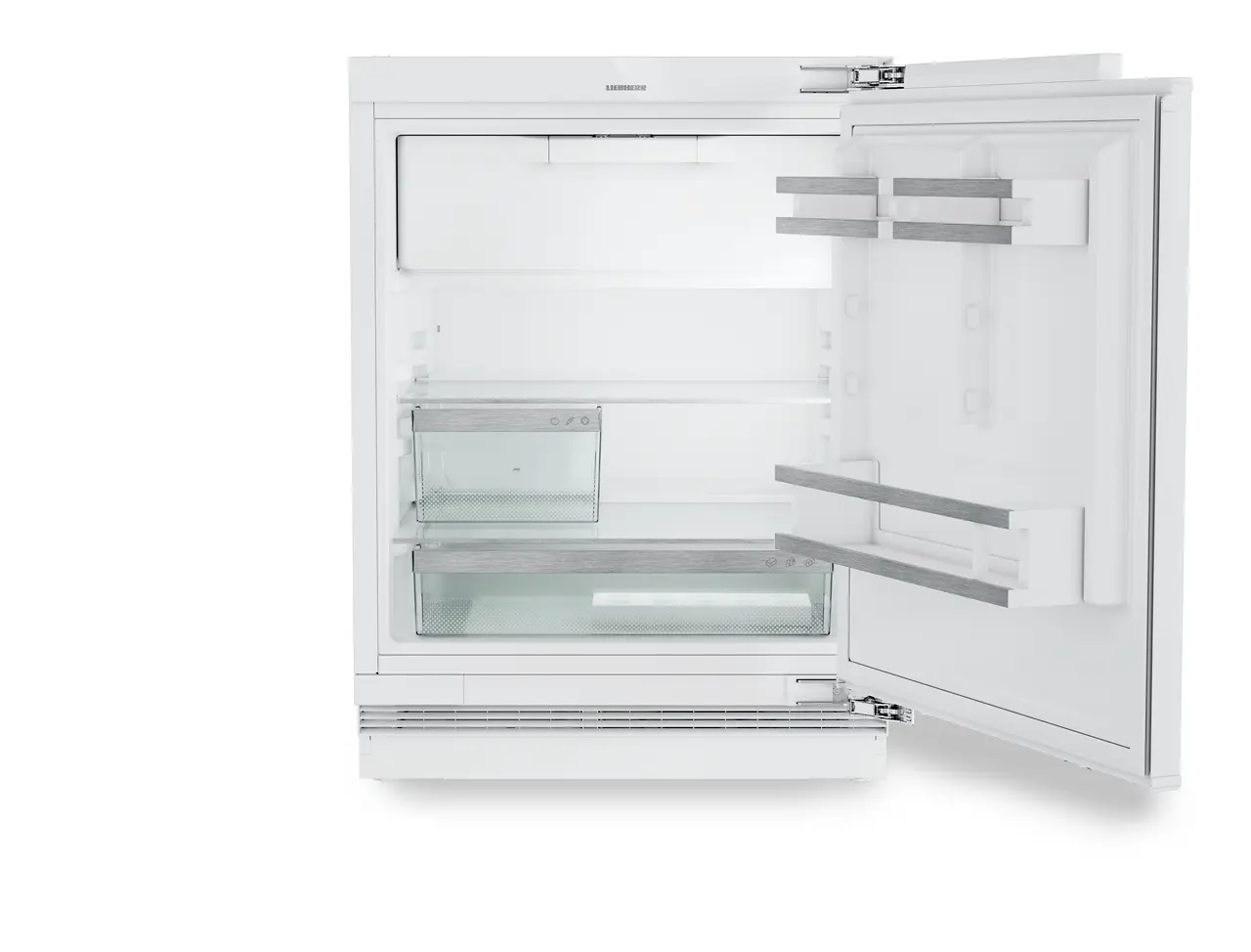 Изображение на продукта, Перспектива: Отпред, отворен, празен, Хладилник, подходящ за вграждане под плота