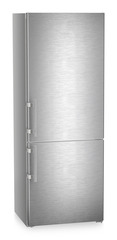 Product image, Perspective: oblique closed, Combined fridge-freezers with EasyFresh and NoFrost, Casing colour: silver, Door colour: stainless steel