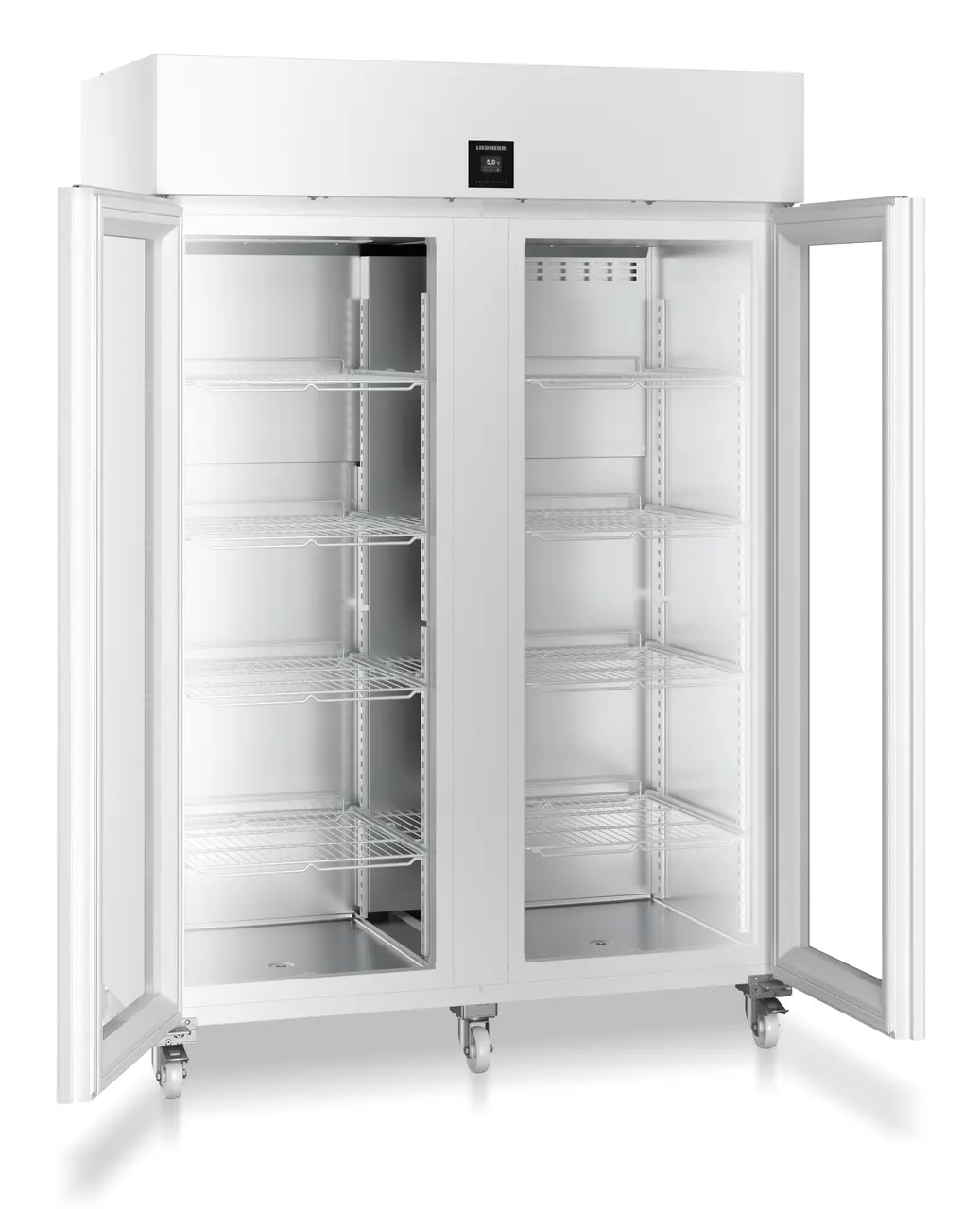 Product image, Perspective: oblique open empty, Laboratory refrigerator with convection cooling, Casing colour: white, Door colour: white