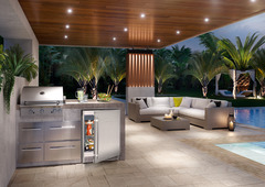 Product image, Perspective: milieu, Outdoor fridge, Casing colour: grey, Door colour: stainless steel