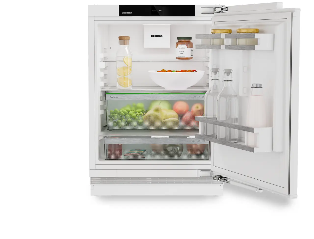 Product image, Perspective: straight open decorated, Fridge suitable for undercounter installation with EasyFresh