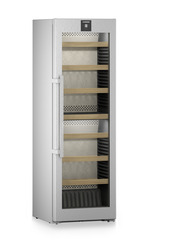 Product image, Perspective: oblique closed empty, Multi-temperature wine cabinet, Casing colour: silver, Door colour: stainless steel