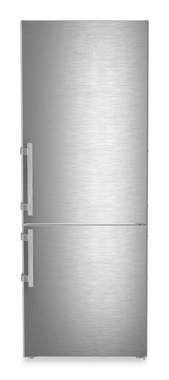 Product image, Perspective: straight closed, Combined fridge-freezers with EasyFresh and NoFrost, Casing colour: silver, Door colour: stainless steel