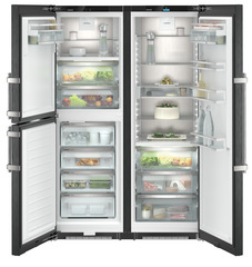 Product image, Perspective: straight open decorated, Side-by-Side combination, Casing colour: BlackSteel, Door colour: BlackSteel