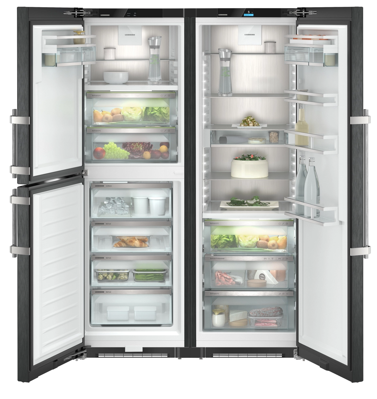 Product image, Perspective: straight open decorated, Side-by-Side combination, Casing colour: BlackSteel, Door colour: BlackSteel