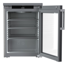 Imagine produs, Perspectivă: Drept, deschis, gol, Frigider amplasabil sub suprafaţa de lucru cu răcire cu aer de circulaţie, Culoarea carcasei: Inox, Culoarea ușii: Inox