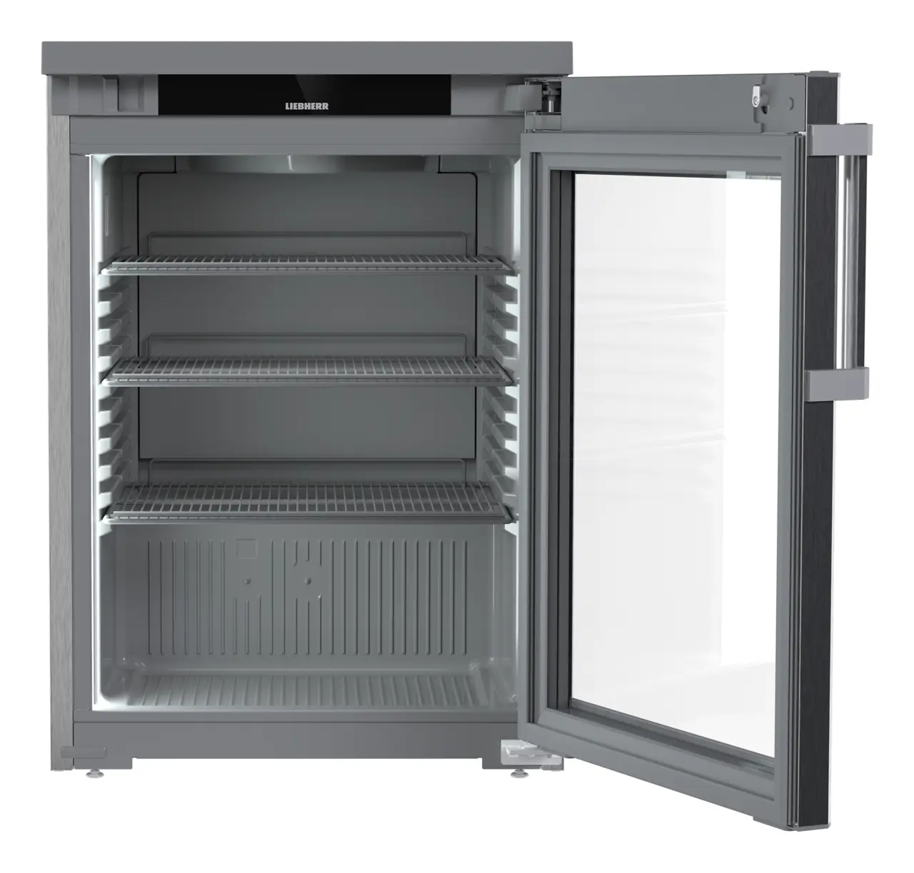 Imagine produs, Perspectivă: Drept, deschis, gol, Frigider amplasabil sub suprafaţa de lucru cu răcire cu aer de circulaţie, Culoarea carcasei: Inox, Culoarea ușii: Inox