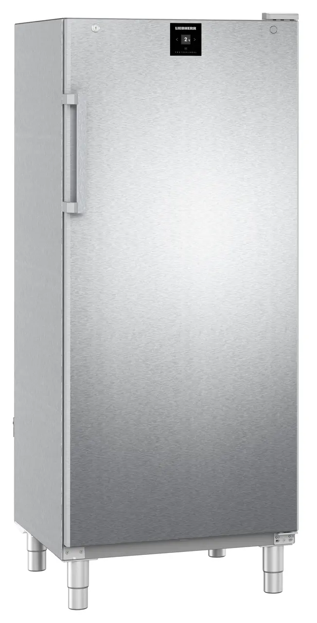 Product image, Perspective: oblique closed empty, Forced-air refrigerator, Casing colour: stainless steel, Door colour: stainless steel