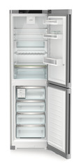 Product image, Perspective: straight open empty, Combined fridge-freezers with EasyFresh and NoFrost, Casing colour: silver, Door colour: Steelfinish