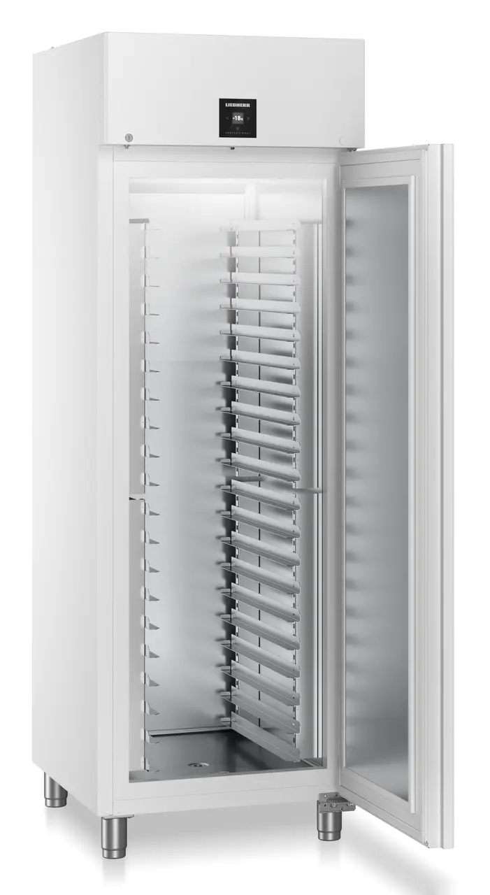 Изображение на продукта, Перспектива: Странично, отворен, празен, Фризер по стандарта за хлебопекарни с динамично охлаждане, Цвят на корпуса: бял, Цвят на вратата: бял