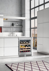 Product image, Perspective: milieu, Under-worktop wine storage cabinet, Casing colour: silver, Door colour: stainless steel