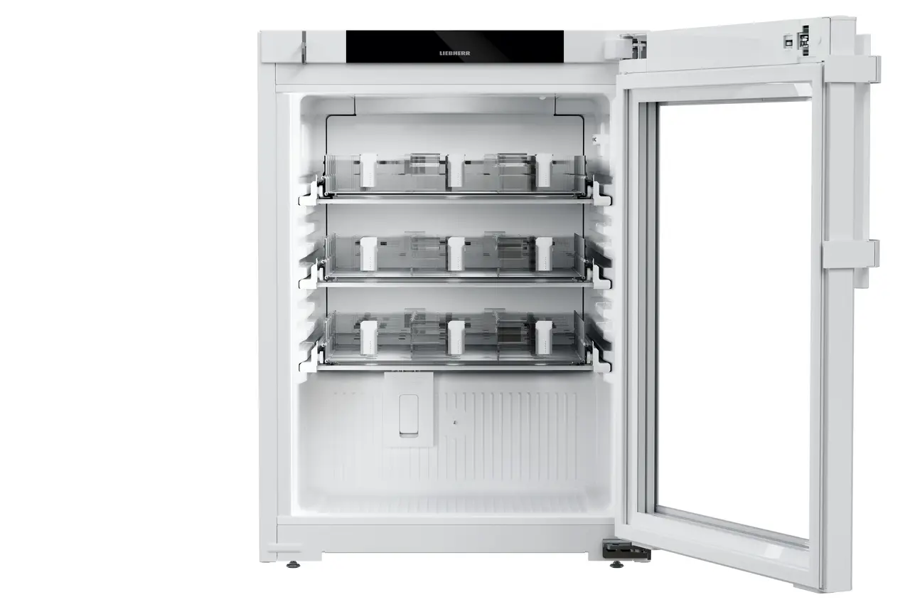 Изображение на продукта, Перспектива: Отпред, отворен, празен, Хладилник за лекарства с конвекционно охлаждане, Цвят на корпуса: бял, Цвят на вратата: бял