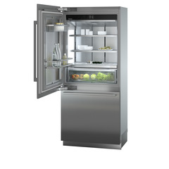 Product image, Perspective: oblique open decorated, Combined refrigerator-freezer with BioFresh and NoFrost for integrated use, Casing colour: grey