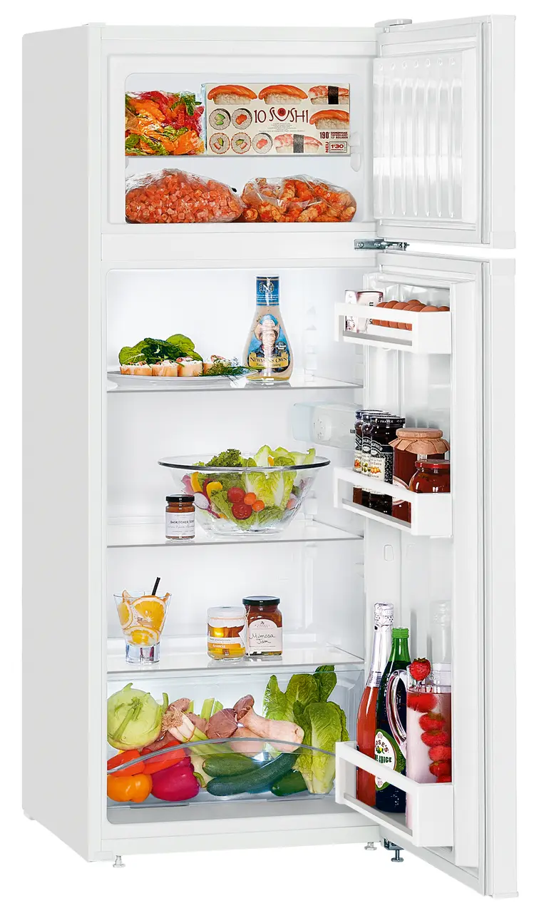 Product image, Perspective: oblique open decorated, Automatic refrigerator-freezer with SmartFrost, Casing colour: white, Door colour: white