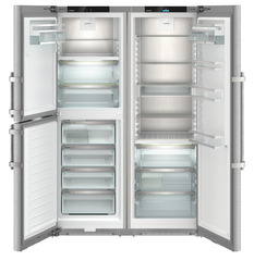 Product image, Perspective: straight open empty, Side-by-Side combination, Casing colour: silver, Door colour: stainless steel