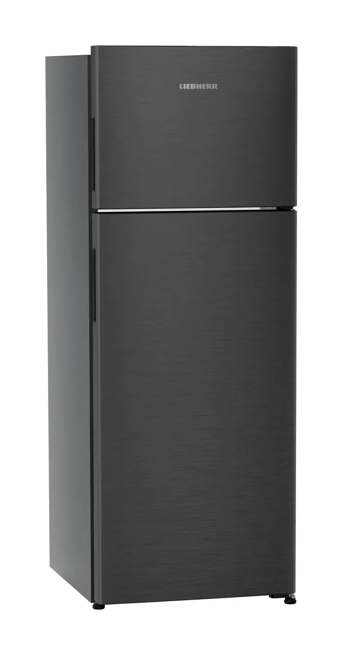 Product image, Perspective: oblique closed, Fridge-freezer with NoFrost, Casing colour: grey, Door colour: BlackSteel