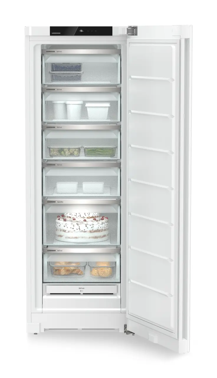 Product image, Perspective: straight open decorated, Freestanding freezer with NoFrost, Casing colour: white, Door colour: white