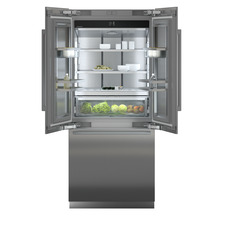 Product image, Perspective: straight open decorated, Combined refrigerator-freezer with BioFresh and NoFrost for integrated use, Casing colour: grey