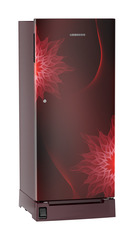 Product image, Perspective: oblique closed, Single-door refrigerator 202 l in 3 star with foot pedal base drawer, Casing colour: red, Door colour: Red Mystiq