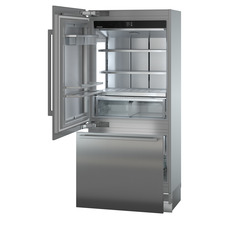 Product image, Perspective: oblique open empty, Combined refrigerator-freezer with BioFresh and NoFrost for integrated use, Casing colour: grey