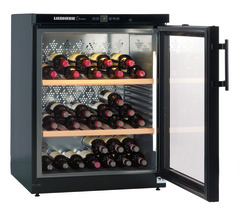 Product image, Perspective: oblique open decorated, Wine storage cabinet, Casing colour: black, Door colour: black