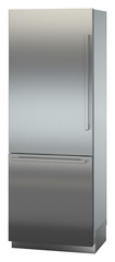 Product image, Perspective: oblique closed, Combined refrigerator-freezer with BioFresh and NoFrost for integrated use, Casing colour: grey