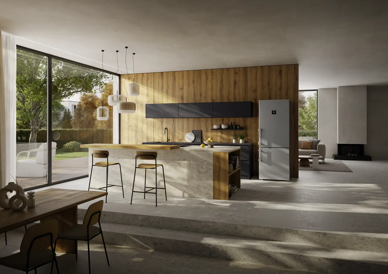 Product image, Perspective: milieu, Fridge-freezer with BioFresh and NoFrost, Casing colour: silver, Door colour: stainless steel