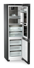 Product image, Perspective: oblique open empty, Fridge-freezer with BioFresh Professional and NoFrost, Casing colour: BlackSteel, Door colour: BlackSteel