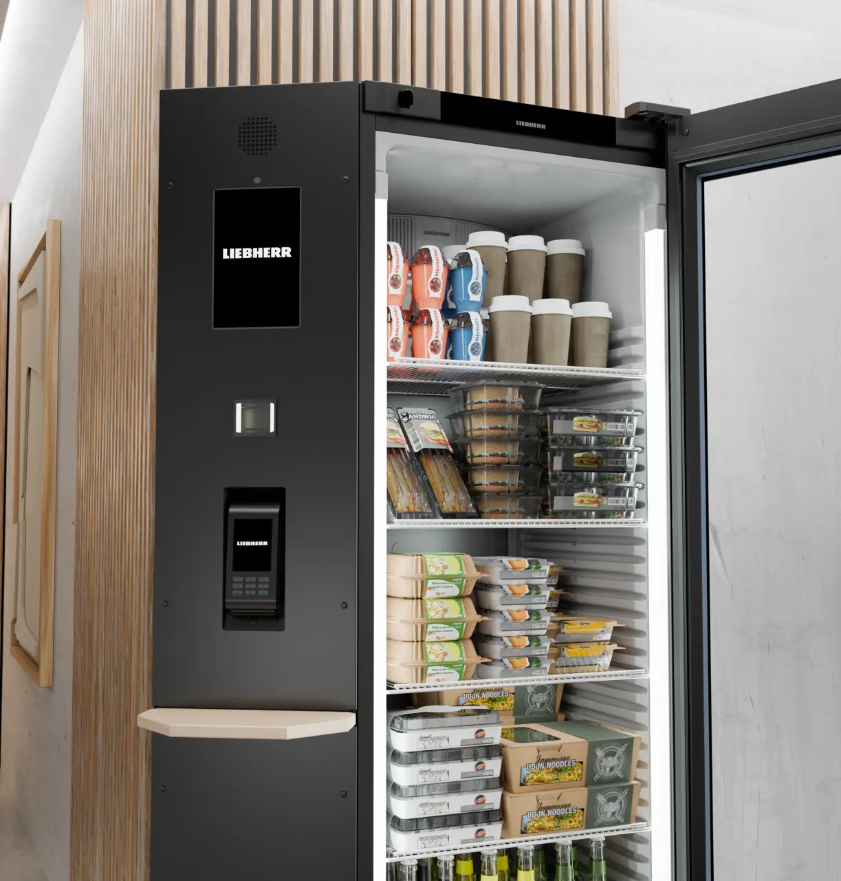 Produkt-Bild, Perspektive: Milieu, Kühlgerät mit Umluftkühlung, Gehäusefarbe: Schwarz, Türfarbe: Schwarz