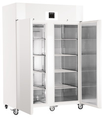 Product image, Perspective: oblique open empty, Lab freezer with Comfort electronic controller, Casing colour: white