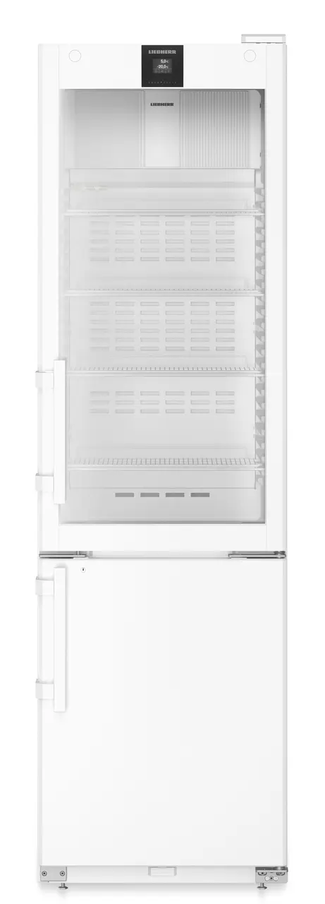 Produkt-Bild, Perspektive: gerade geschlossen leer, Labor-Kühl-Gefrierkombination mit NoFrost, Gehäusefarbe: Weiß, Türfarbe: Weiß