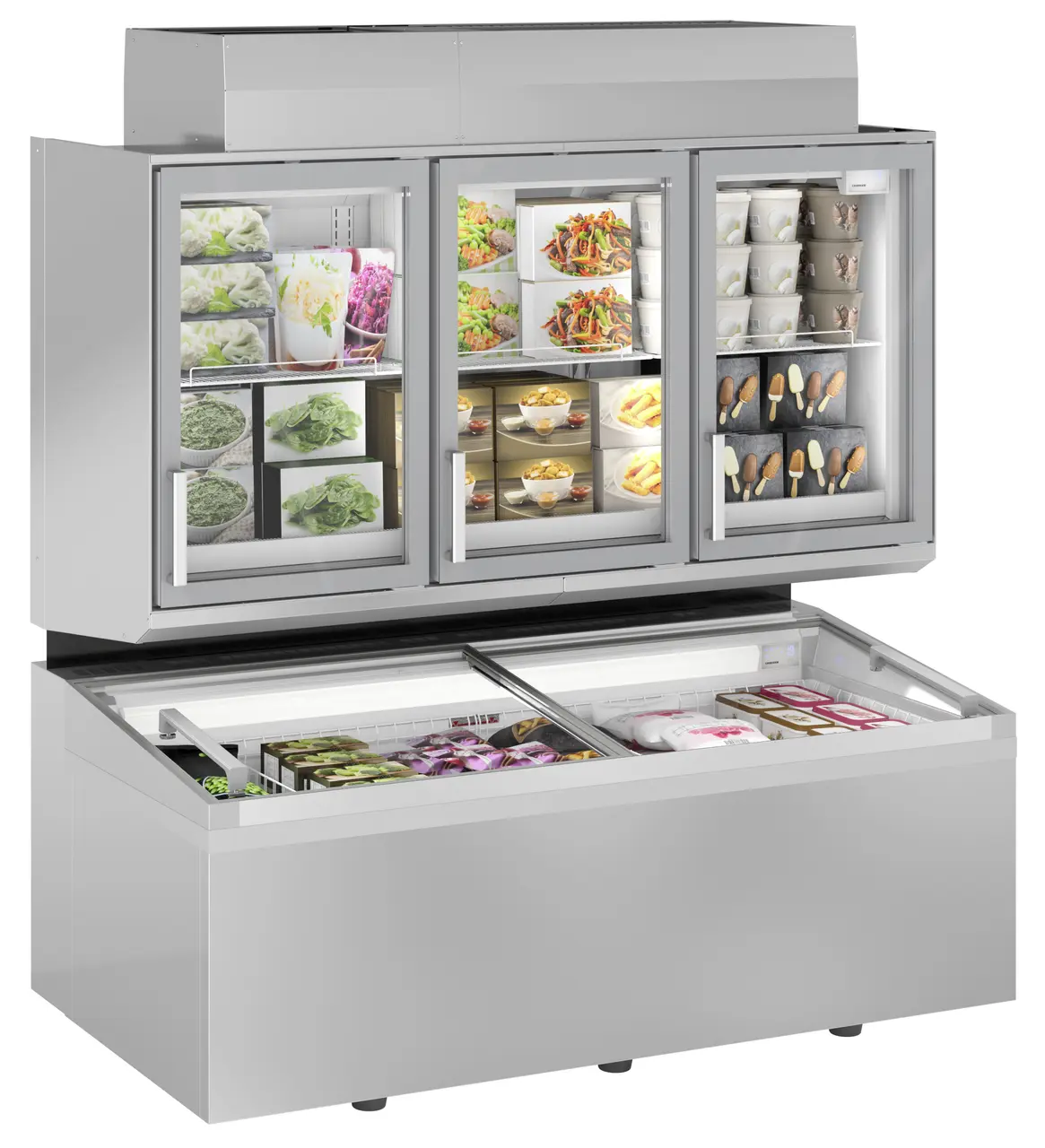 Image de produit, Perspective: Oblique fermé décoré, Congélateur haut supermarché, Couleur de l’habillage: gris