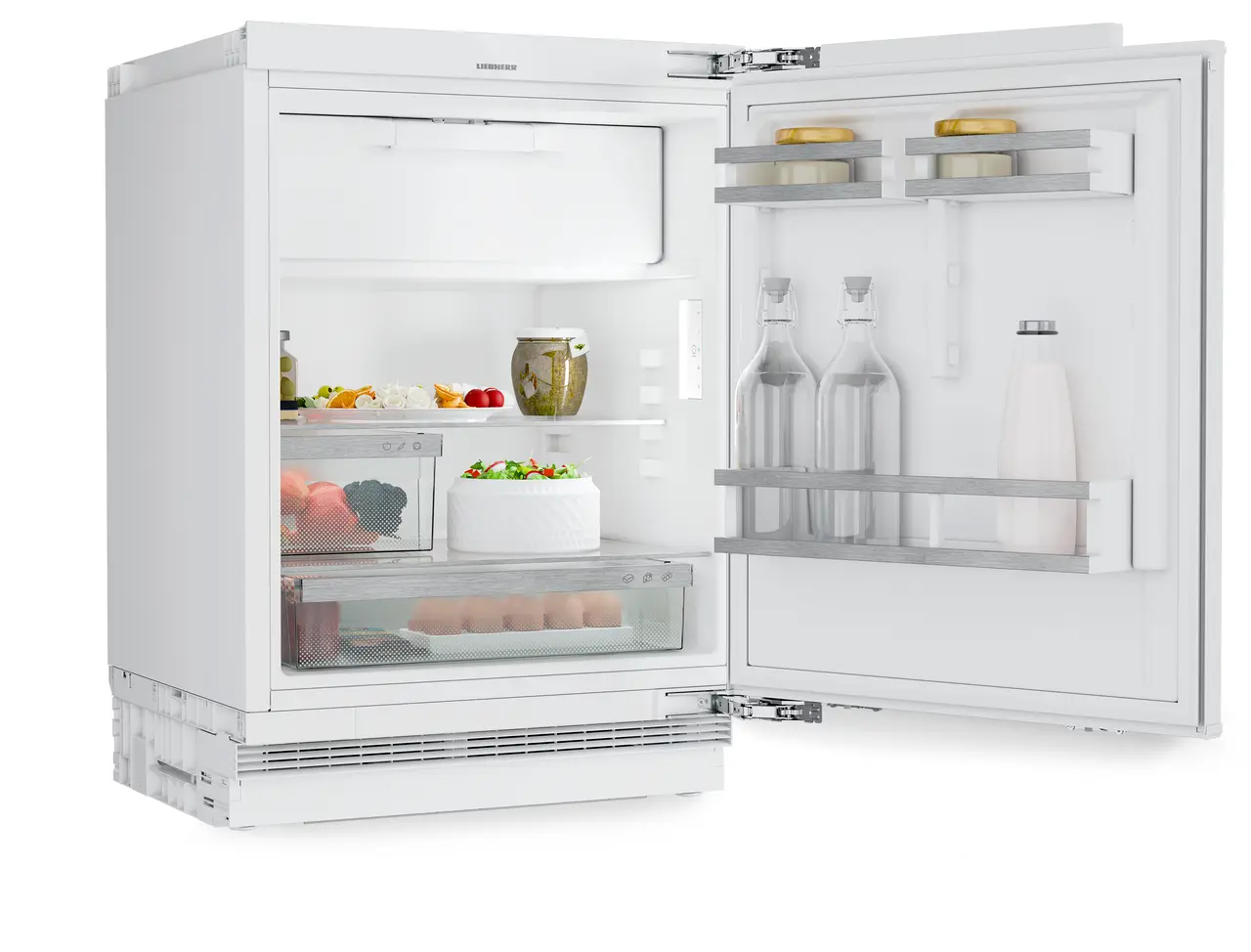 Product image, Perspective: oblique open decorated, Refrigerator suitable for undercounter installation