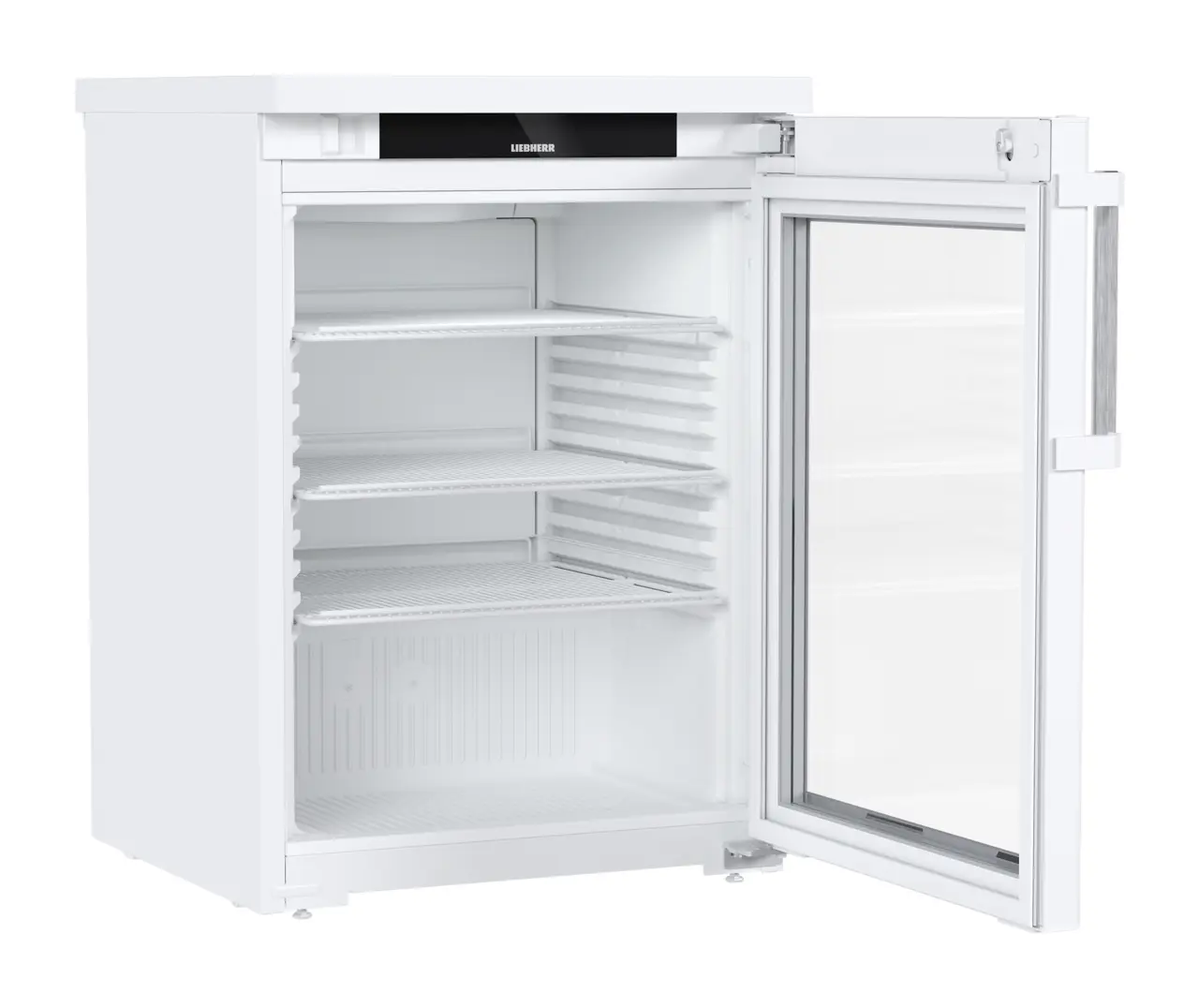 Obraz produktu, Perspektywa: Pod kątem, otwarte, puste, Chłodziarka do zabudowy pod blat z chłodzeniem statycznym, Kolor obudowy: Biała, Kolor drzwi: Biała