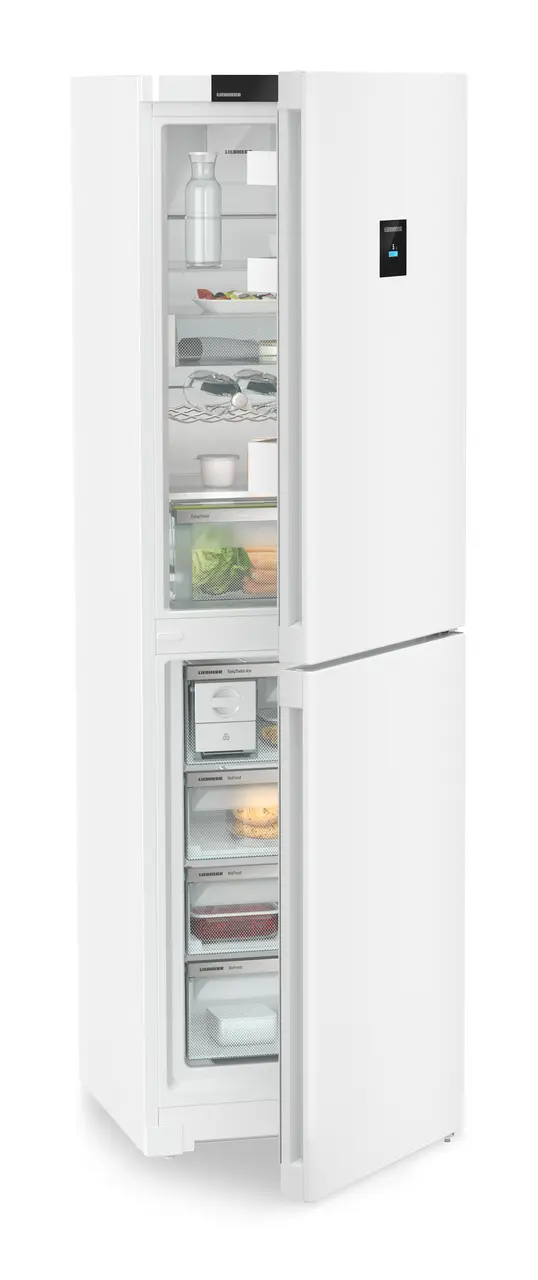 Produktbild, Perspektiv: Vinklad, halvöppen, fylld, Kyl-frys-kombination med EasyFresh och NoFrost, Färg på hölje: Vit, Färg på dörr: Vit