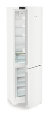 Product image, Perspective: oblique half-open empty, Combined fridge-freezers with EasyFresh and NoFrost, Casing colour: white, Door colour: white