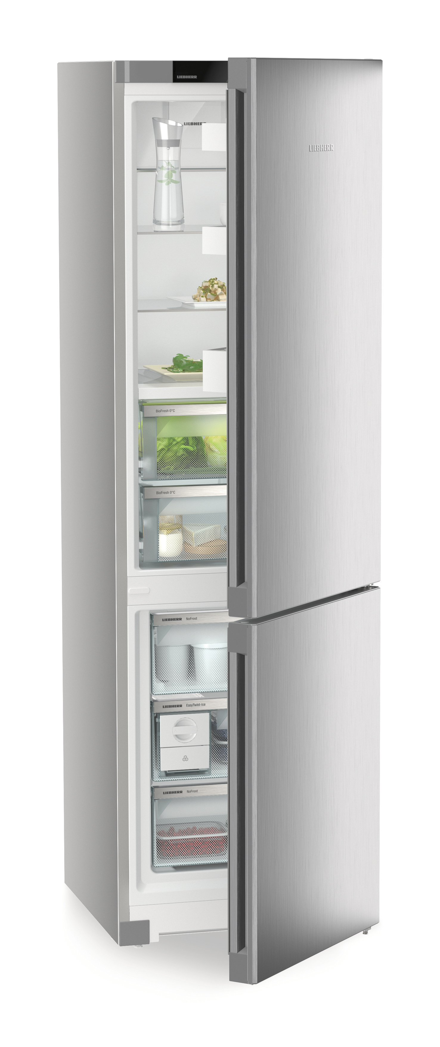 ליבהר מקרר מקפיא תחתון BioFresh CBNsfc 572i 360 ליטר – 2 תאי BioFresh, שקט 35dB, SteelFinish